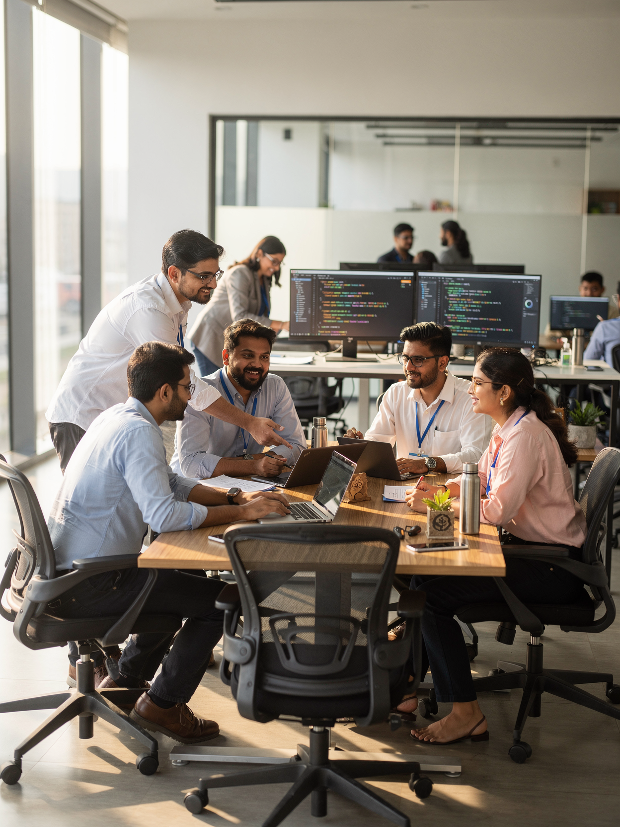 Isha Code engineering team collaborating in the office